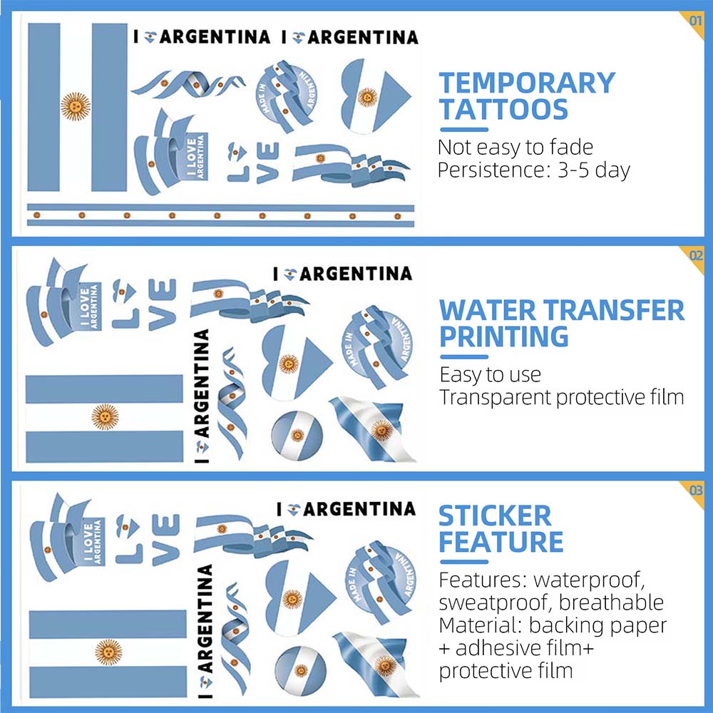 Set of 2 Temporary Tattoos National Flag Decals for Face and Arm, Body Decoration for Football Supporters for Sporting Events