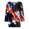3/4 Length Sleeve Womens Tops Print Vintage Fashion Casual Loose With V Neck Plus Size Shirts Independence Day