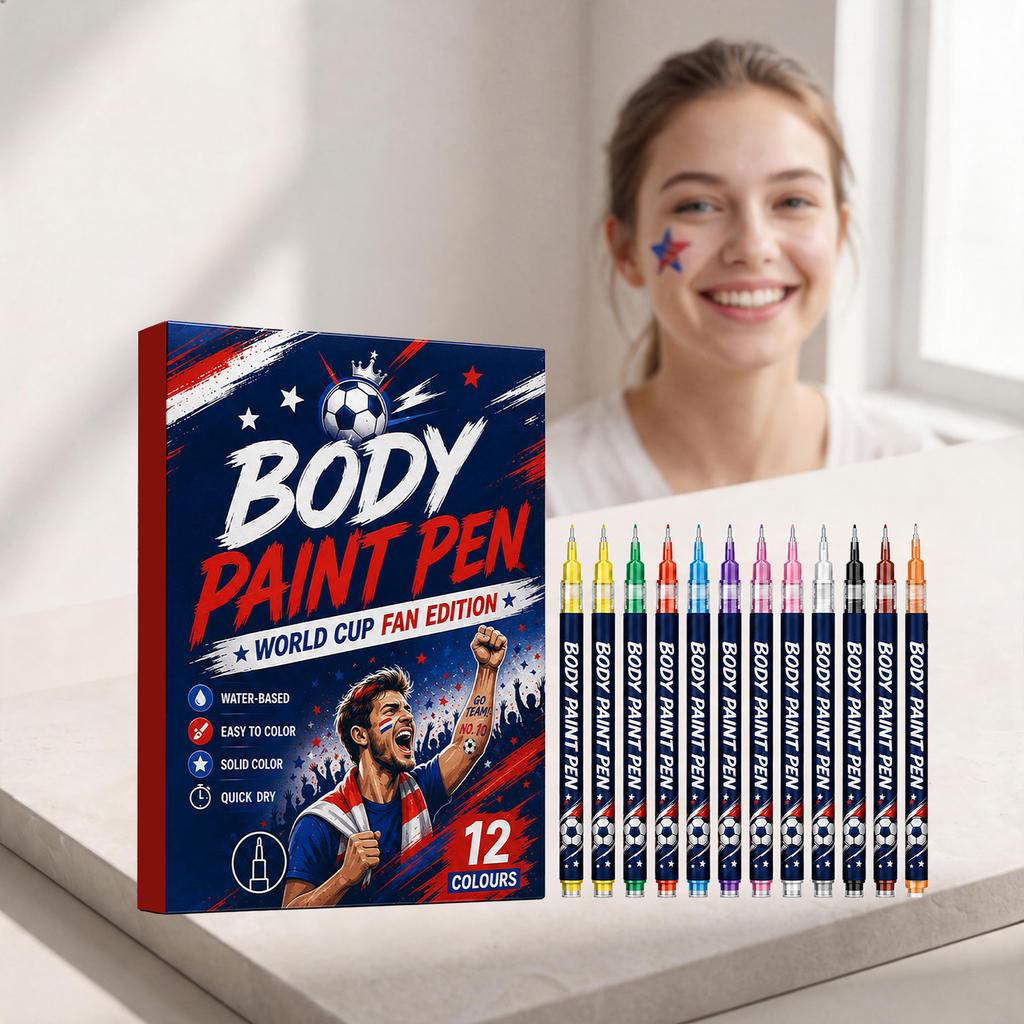 World Cup Body Paint Pens, Gentle Formula Smooth Graffiti, Portable Body Art Markers, 12 Colors Set