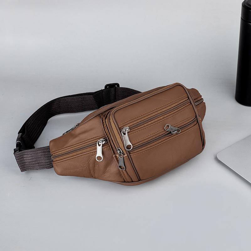 

Multifunctional Cowhide Waist Bag with 6 Pockets for Men, Perfect for Street Vendors and Business Use. Large Capacity for Cash and Coins. коричневий