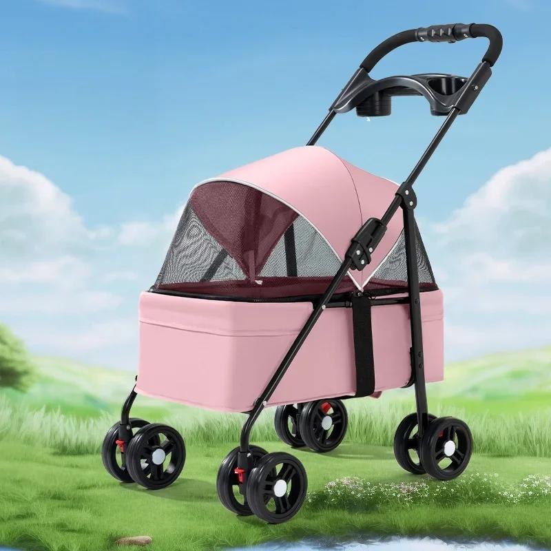 Lightweight Pet Transporter Cat Puppy Stroller Small and Medium Pet Stroller Outdoor Travel Breathable Cat Dog Stroller