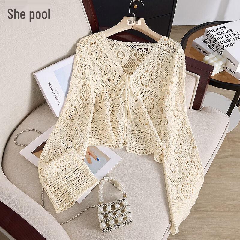 Women s French Crochet Lace Cardigan One Size