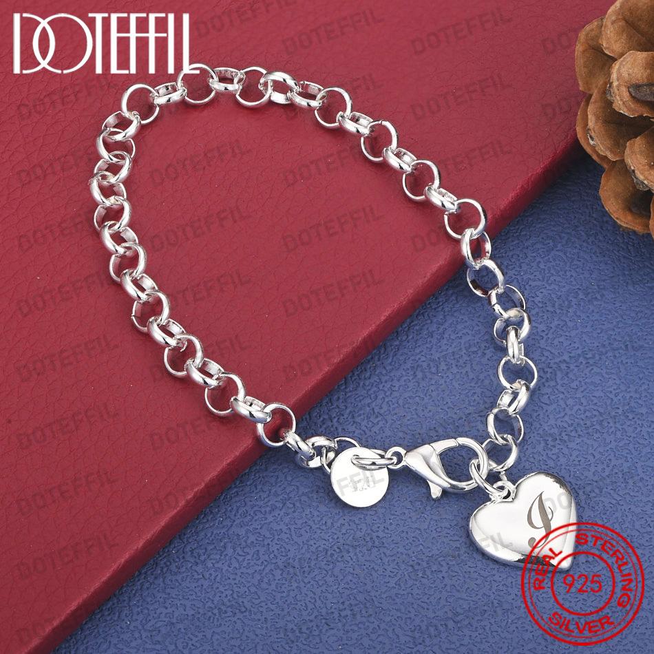 Xiaomi Exquisite 925 Sterling Silver Heart-Shaped 26-Letter Chain Bracelet for Women, Fashionable Wedding Gift, Party Jewelry