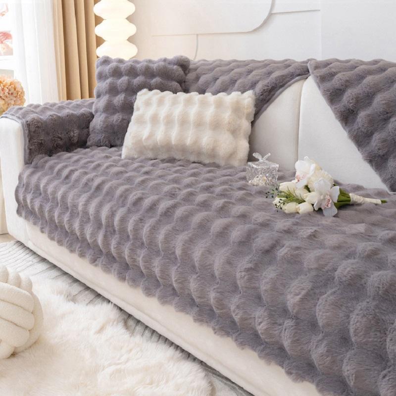 Soft Fur Rabbit Sofa Cover Universal Non-slip Blanket Mat Winter Warm Comfortable Towel Couch Cushion for Living Room Home Decor
