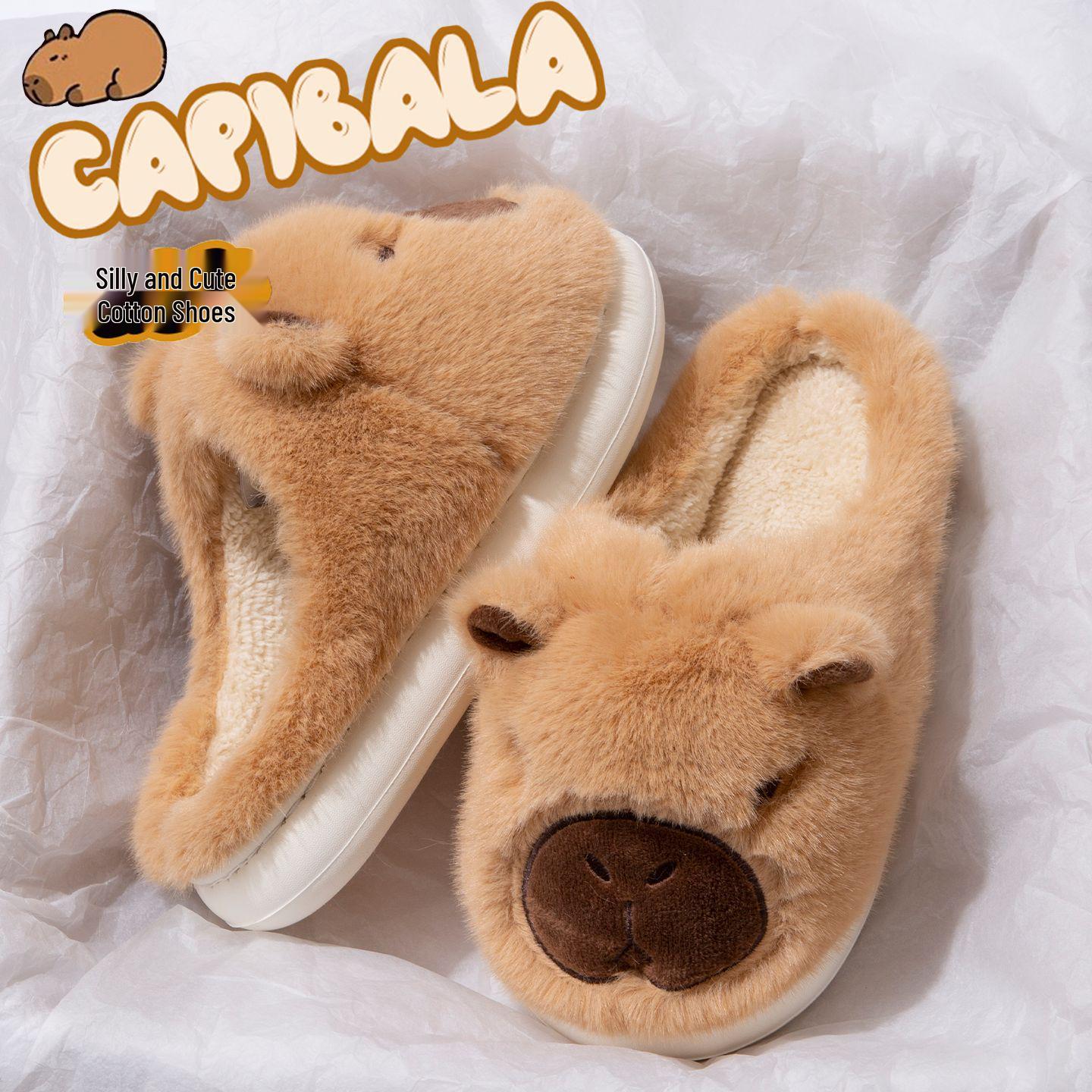 

2025 Меховые плюшевые тапочки капибары - Нескользящие, Теплые, Семейные, для мужчин и женщин (Осень зима)