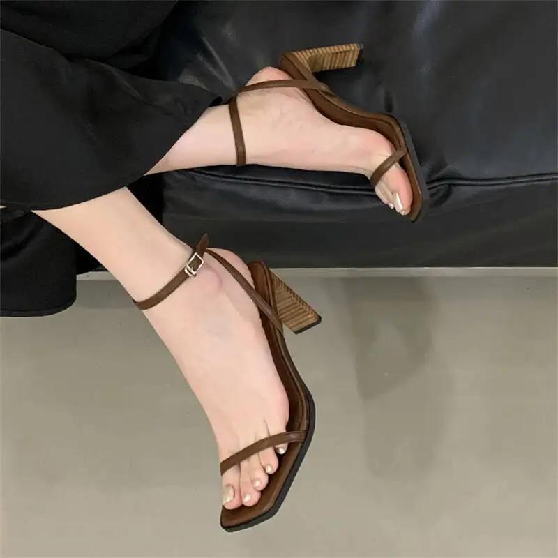Eilyken Summer Elegant Open Toe Women Sandals Buckle Strap Square High Heels Party Dress Ladies Shoes
