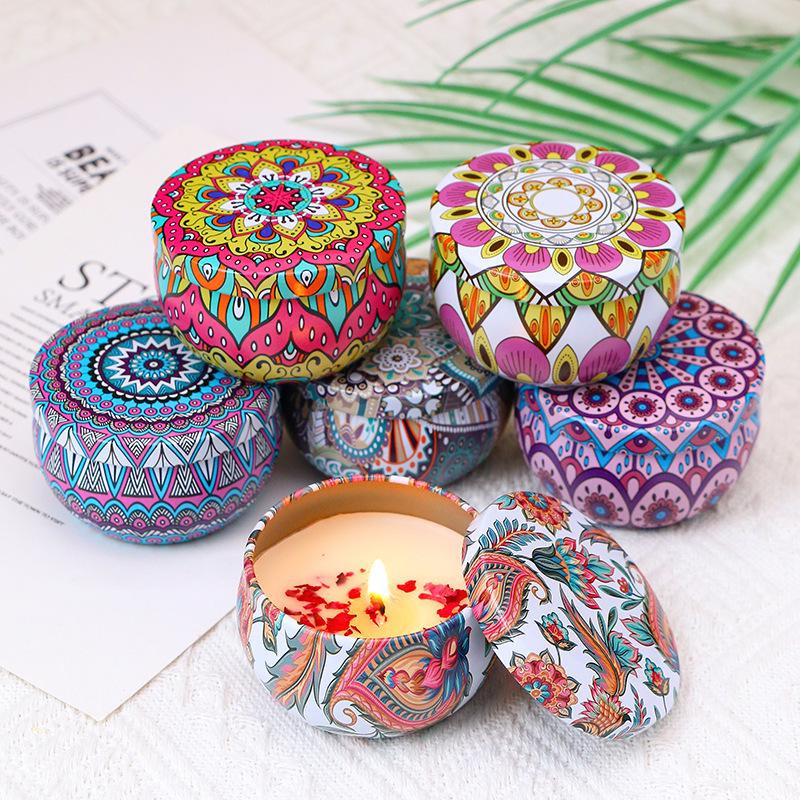 Ethnic Style Aromatherapy Candle Gift Set with Tinplate Dried Flowers