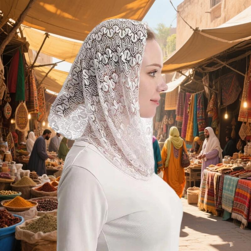 Lace Trimmed Headscarf Breathable Scarf For Women Lightweight Polyester Daily Wear And Outside Use