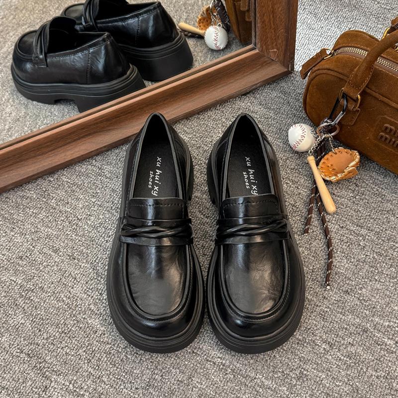 2026 New Spring College Style Women Chunky Loafers Shoes Fashion Shallow Slip On Shoes Elegant Soft Sole Dress Leather Shoes