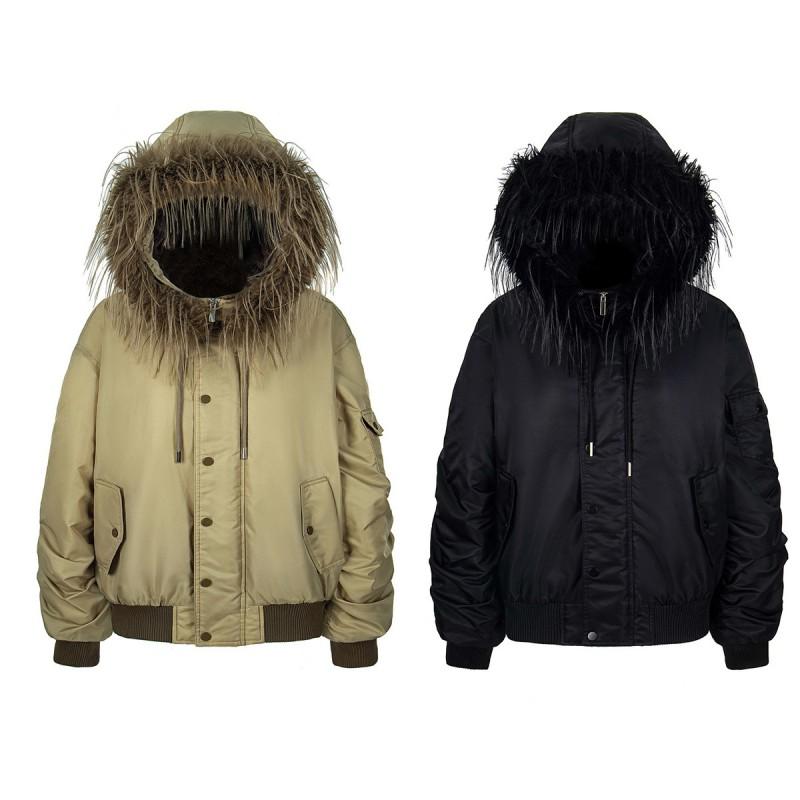 Mens Streetwear Thick Puffer Jacket With Faux Fur Hood Winter Warm Loose Fit Coat Teens