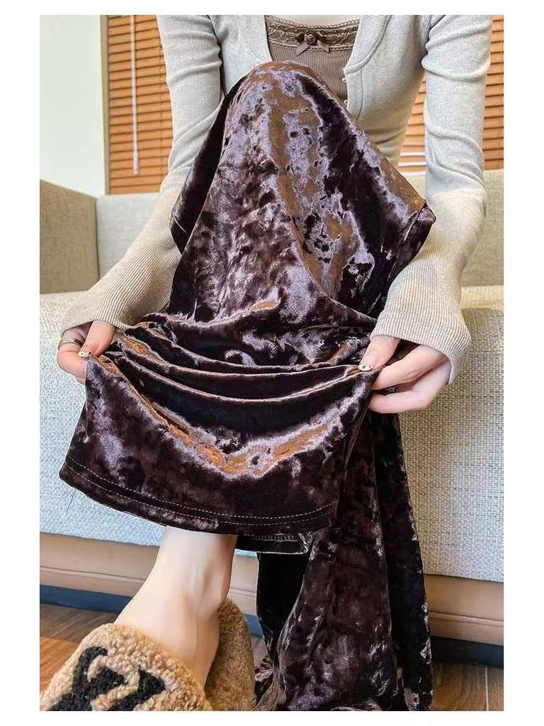 Southeast Asia Plus Size Velvet Wide-leg Pants – Casual, Stylish & Age-reducing with Drawstring