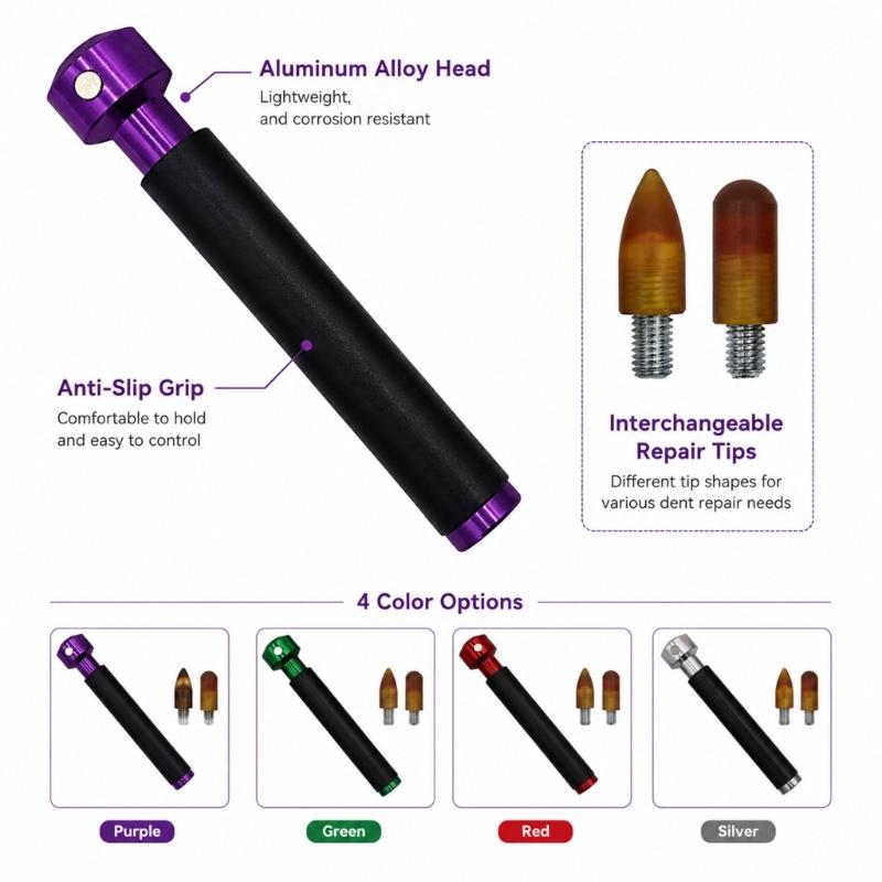 Body Repair Tool Pen with Replaceable Heads, Threaded Top and Rubber Grip for Auto Panel Finishing Task Support