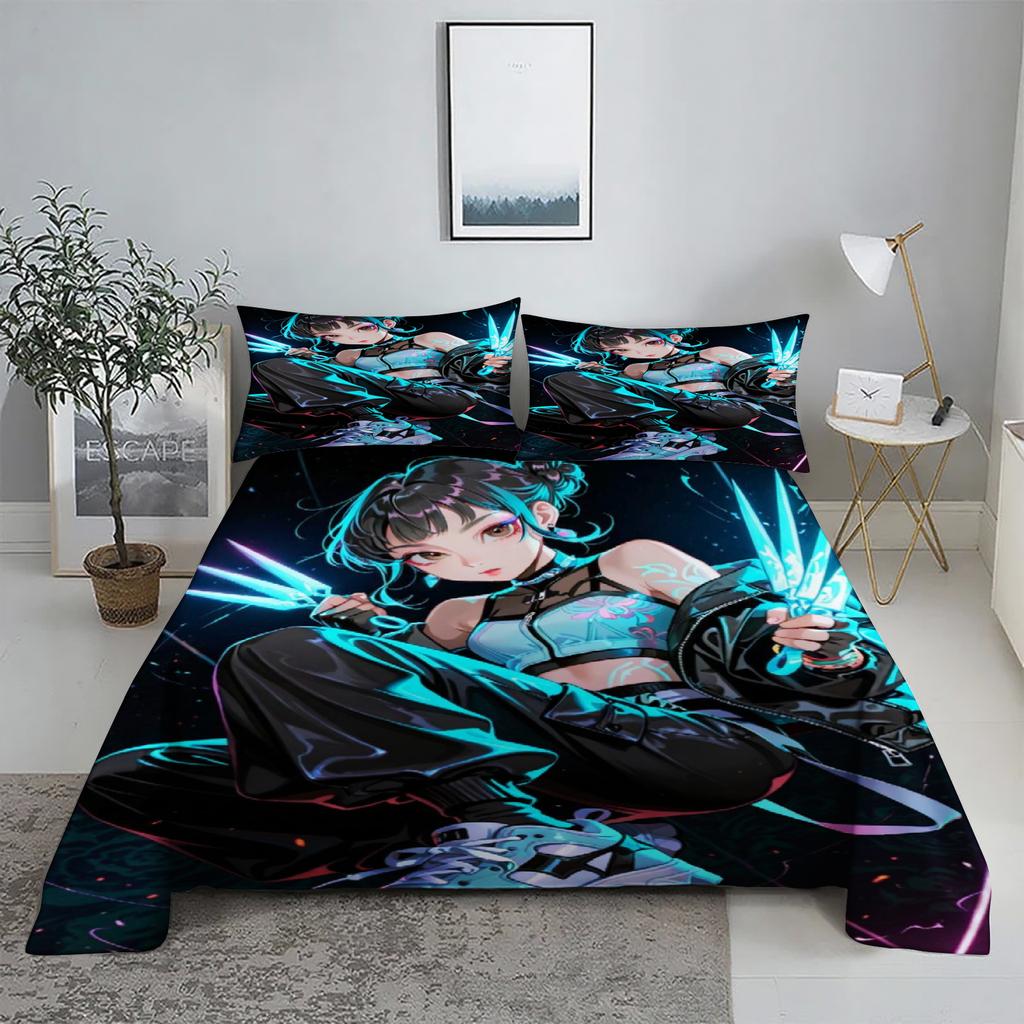 ZOEY D-Demon Hunters K-pop Bed Sheet Set 3D Printed Bed Flat Sheet With Pillowcase Bed Linen King Queen Size
