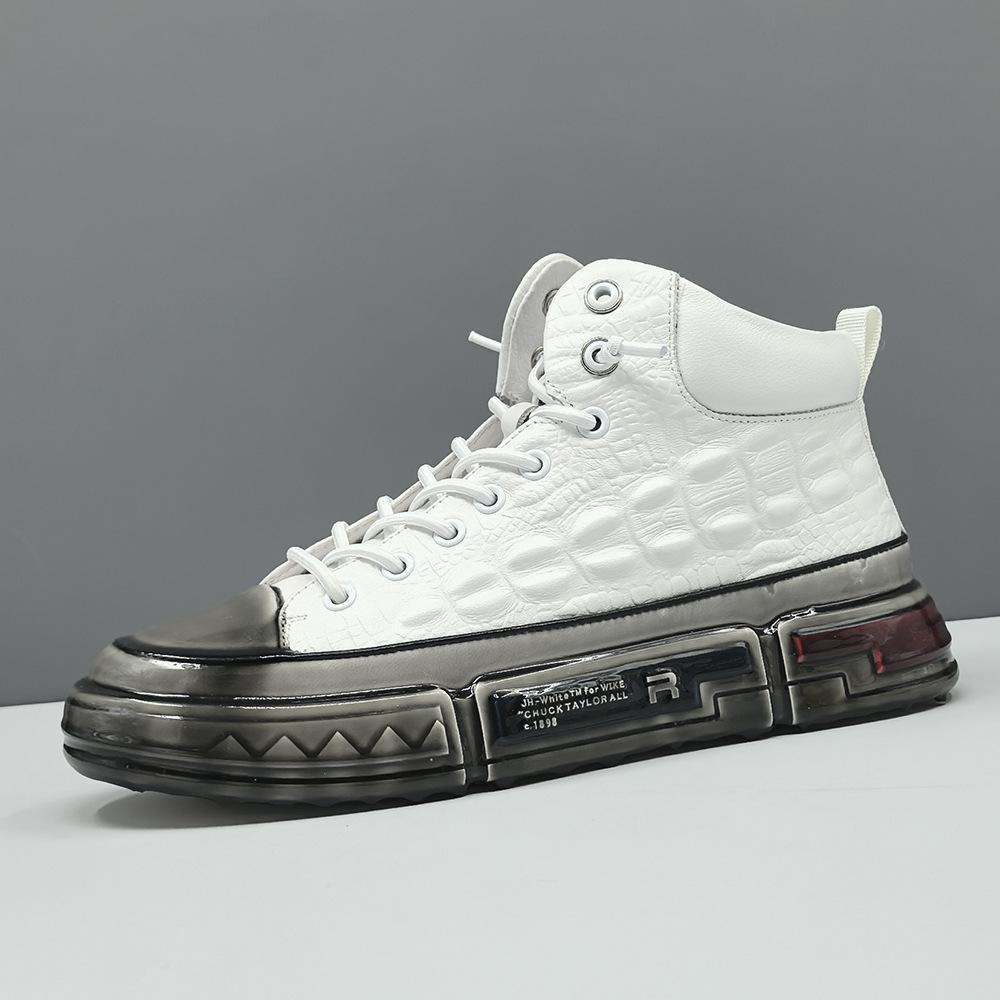 Высококачественные кожаные высокие кеды нишевая легкая роскошь тисненый узор крокодила повседневная обувь 38