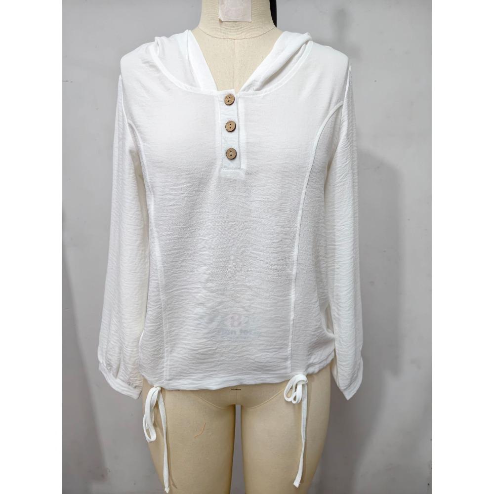 Herbst Winter Mode Lässig Einfarbig Knopf Kapuze Langarm Hemd Damen Oberteil Bluse