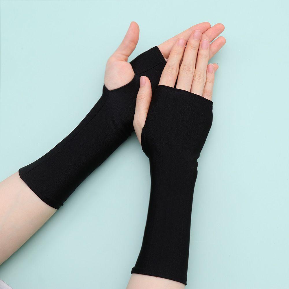 1Pair Sunscreen Protection Fingerless Long Gloves Women Arm Cool Summer Solid Mittens Half Finger Sleeves