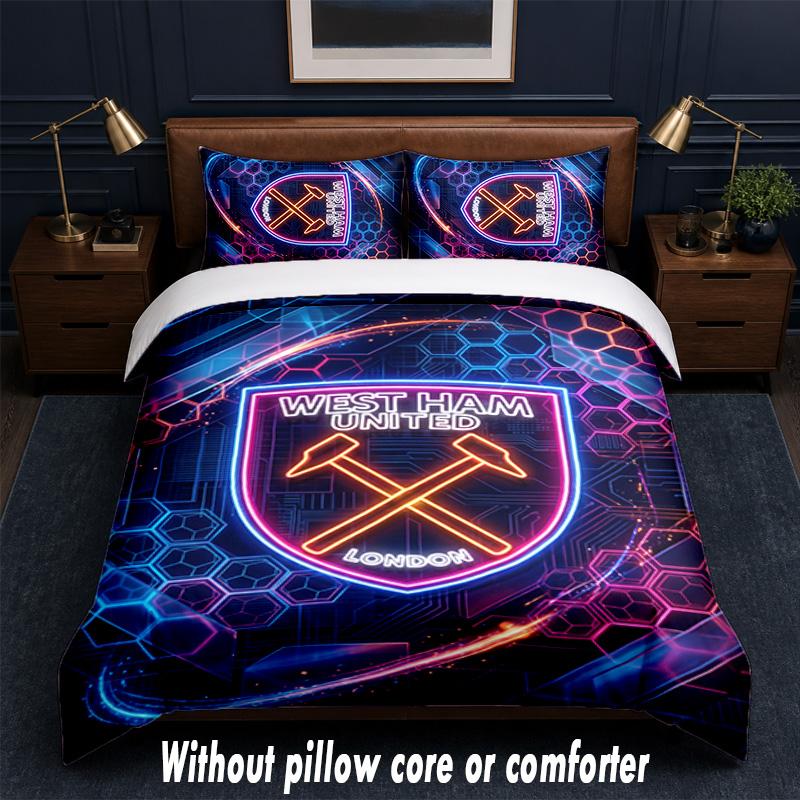 West Ham United Fotbalový Design Postel Povlečení Sada 1 Povlak na Peřinu + 2 Povlaky na Polštář Měkké Prodyšné Domácí Ložní Prádlo
