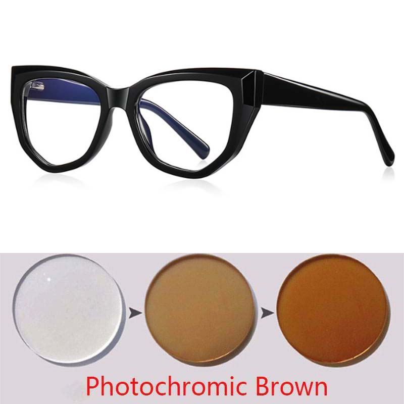 Polygon Cat Eyes Photochromic Glasses Women Myopia Eyeglasses Students Short Sight Eyewear 0 -0.5 -1 -1.25 -1.5 -1.75 -2.0 To -6