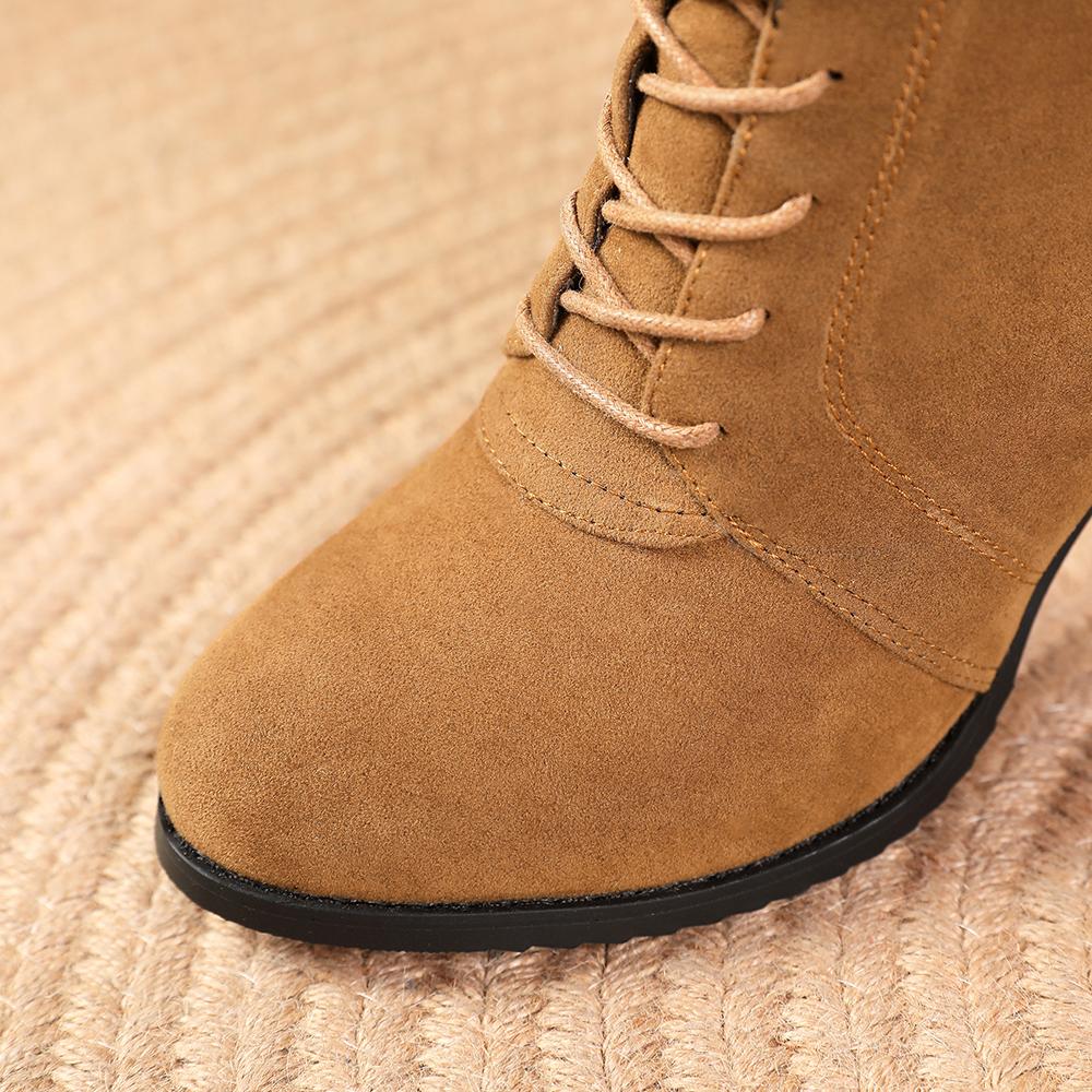 Black Brown Women Mid Calf Boots Pointed Toe High Heel Big Size 45