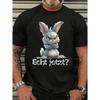 Herren schwarzes kurzärmeliges T-Shirt mit wütender Cartoon-Kaninchen-Grafik und „Echt jetzt?“"""Text, Rundhalsausschnitt, weiches Baumwollgefühl, lässiger Streetwear-Stil für"""