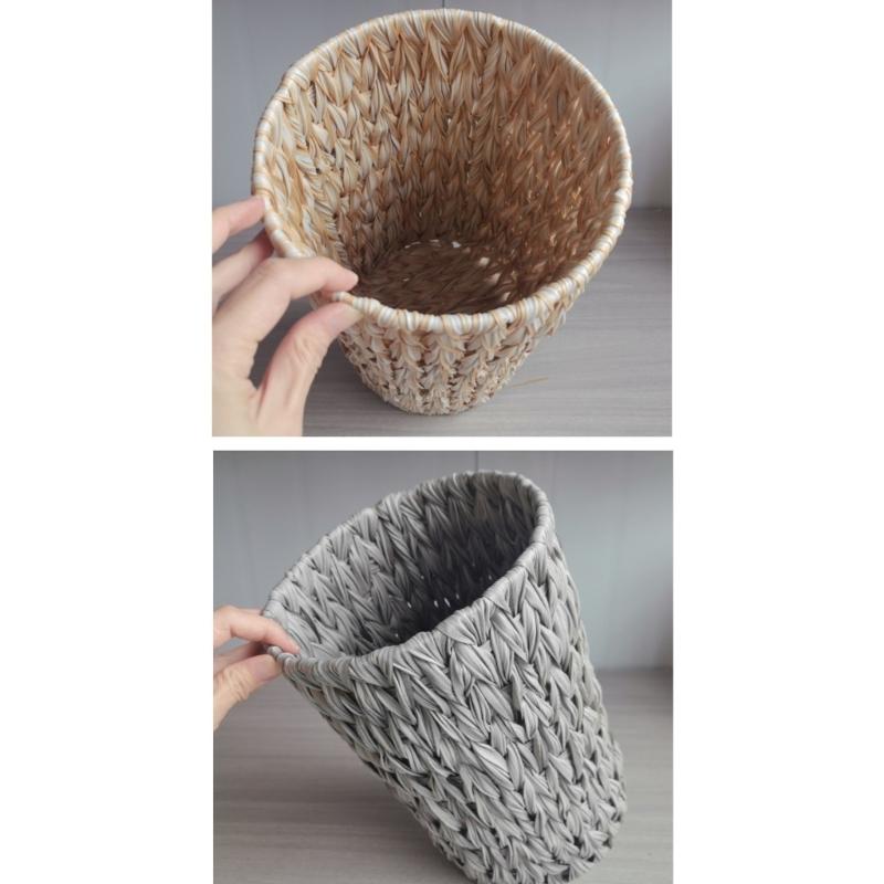 Large Capacity Rattan Waste Bin Handwoven Trash Can With Iron Frame For Kitchen Living Room Office Children Toy Storage