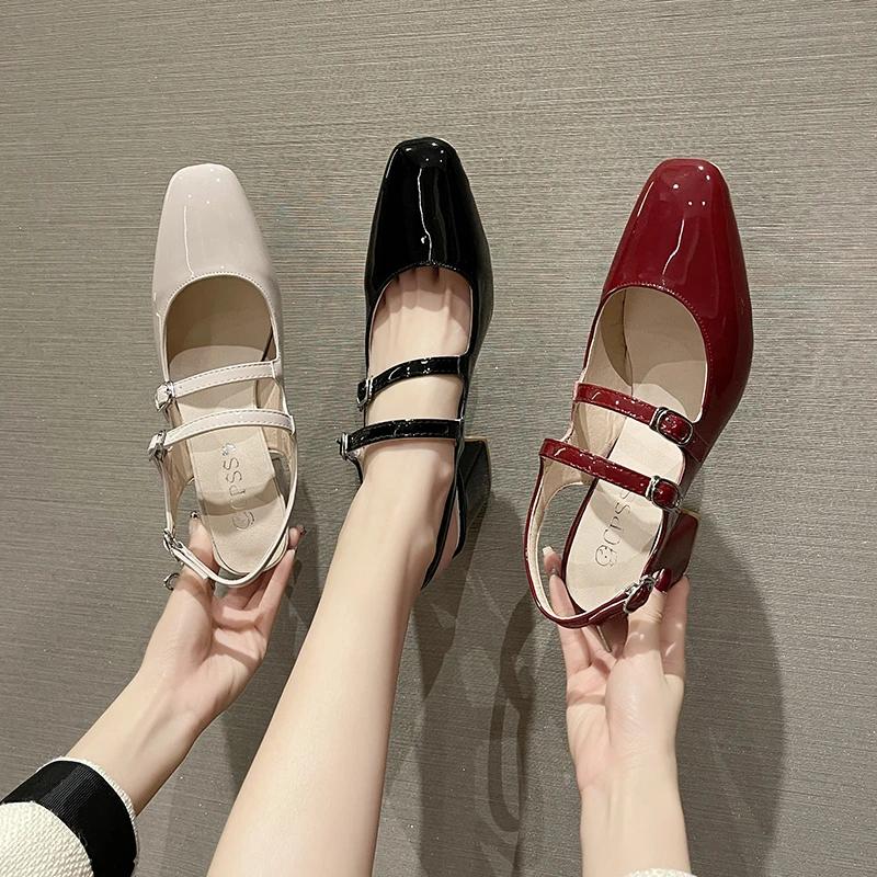 Fashion Mary Jane Shoes Women's 2025 Summer New Square Head Shallow Mouth Thick Heel Non-slip Fashion All-match Retro High-heeled Shoes