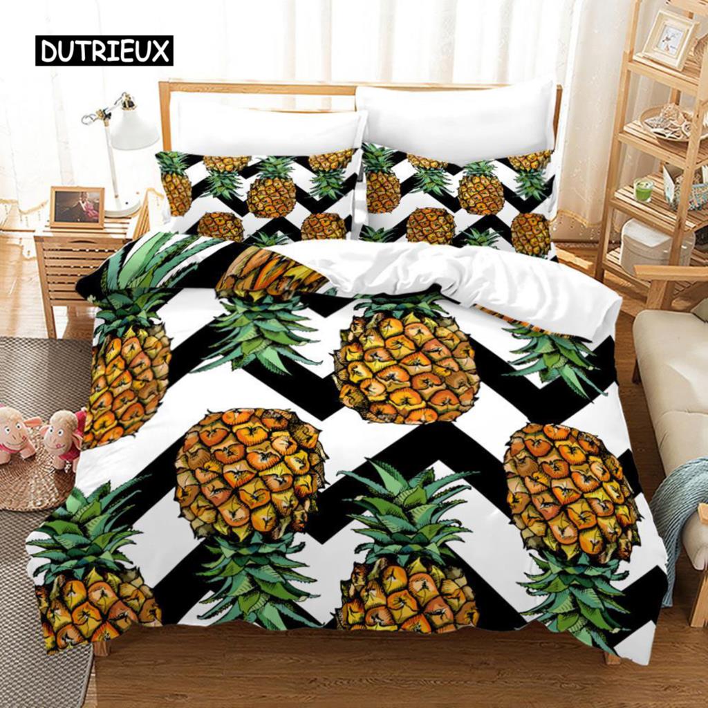 Pineapple Duvet Cover Set Queen Size Microfiber Kid Colorful Pineapple Twin Bedding Set Fruit Theme Hello Summer Comforter Cover