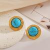 Ying Tai 18K Gold Vacuum Plated Stainless Steel Turquoise Texture Stud Earrings - Non-fading, High Polish Finish.