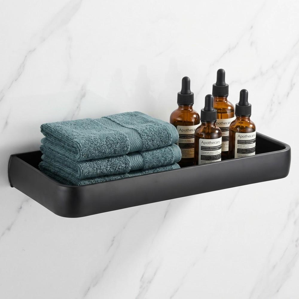 Black Storage Rack Space Aluminum Shower Shelf Sturdy Bathroom Organizer Space Saving
