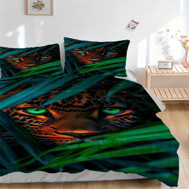 3PCs Leopard Print Design Cover Set, Breathable Fabric, Machine Washable (1 Duvet Cover + 2 Pillowcases) (Without Quilt) yy250911085
