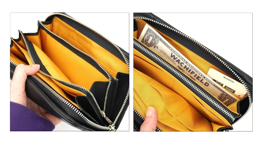 [Wachifield] Dayan the Cat Genuine Leather Super Soft Chip Long Wallet Black