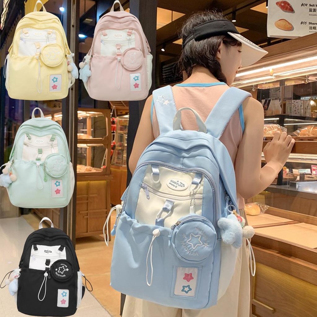 Backpack, Cream Star Drawstring Backpack, Large Capacity Kawaii Cute Double Shoulder Bag