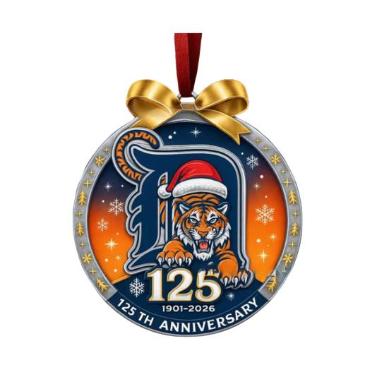 Tiger Team Christmas Decoration Detroit Team 125th Anniversary Hanging Decoration Alloy Ornament with Tiger Logo for Christmas Tree Baseball Fans Gift