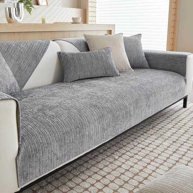 1Pc Striped Chenille Sofa Cover For Living Room Pets Kids Anti-Dirty Sofa Towel Mat Solid Color Non-Slip Couch Cushion Slipcover
