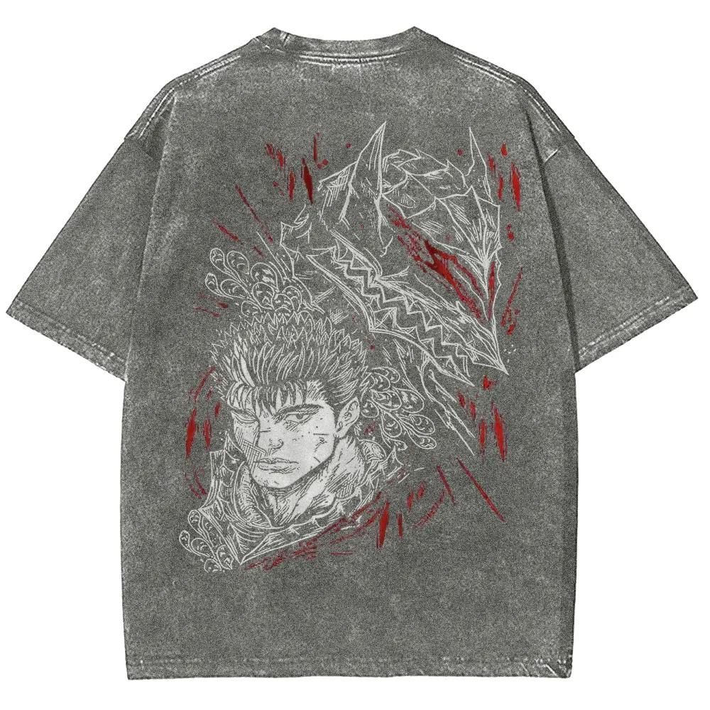 Графическая футболка Berserk с Гатсом для мужчин и женщин Одежда Аниме Футболка с коротким рукавом Топы Хип-хоп Y2k Стирка Хлопок Мужская Оверсайз Футболка XXL серый 1530₽