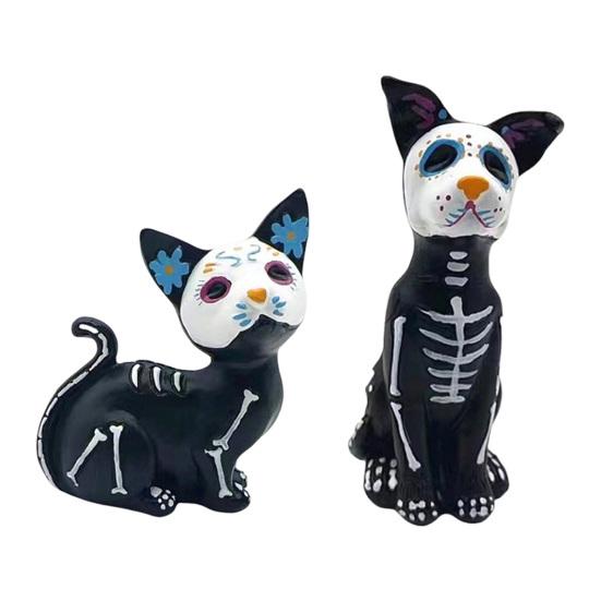 Halloween Dog Cat Ornament Haunted House Decoration Ghost Animal Sculpture Resin Craft Skull Sculpture Home Desktop Decor