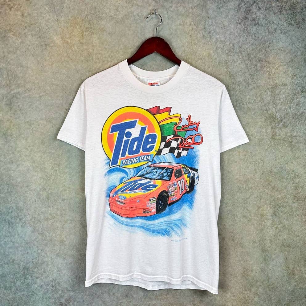 Vintage 90s Tide Racing Team Ricky Rudd NASCAR TShirt 10 Ford Graphic Tee S
