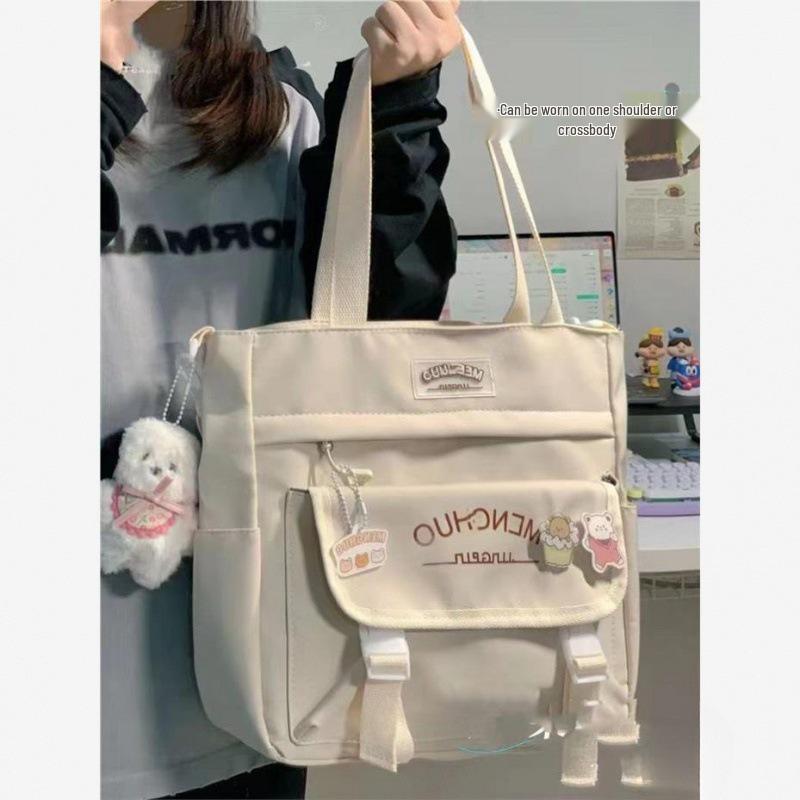 Large Capacity Canvas Tote Bag for Female Students - Perfect for High School and Tutoring