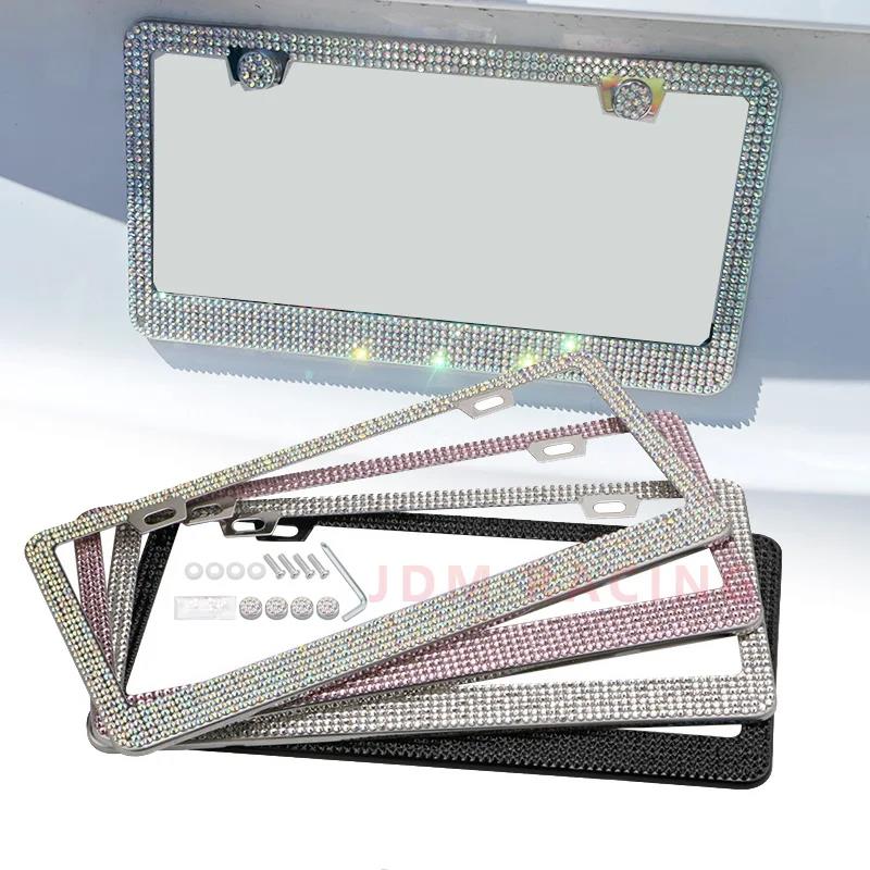 NEW Bling Crystal Car License Plate Frame Women Rhinestone License Plate Frame Cover Holder Car Accessories with Screw 31*16cm License Plate Covers
