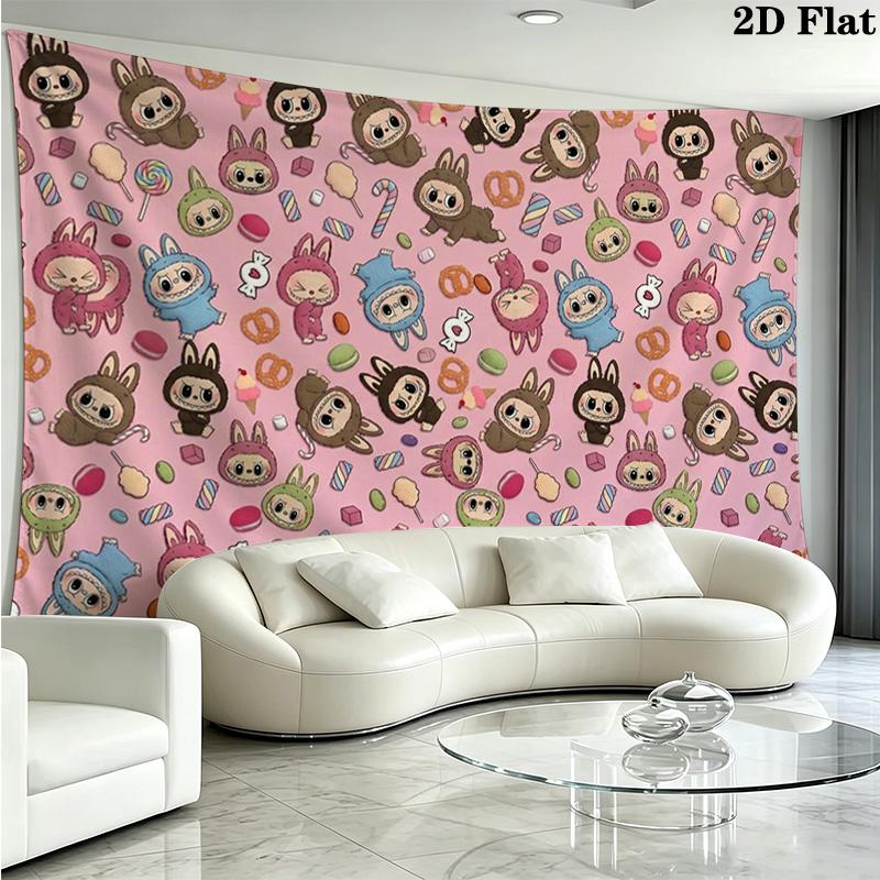 Kawaii Bubu Wall Tapestry Aesthetic Wall Hanging Printed Fabric Blanket Decorative Tapestries for Bedroom Living Room Home Decor
