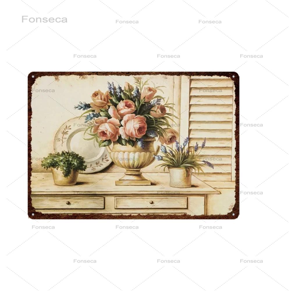 Vintage Flowers Metal Sign Garden Floral Retro Tin Plaques Home Decoration Wall Art Iron Painting 20X30Cm