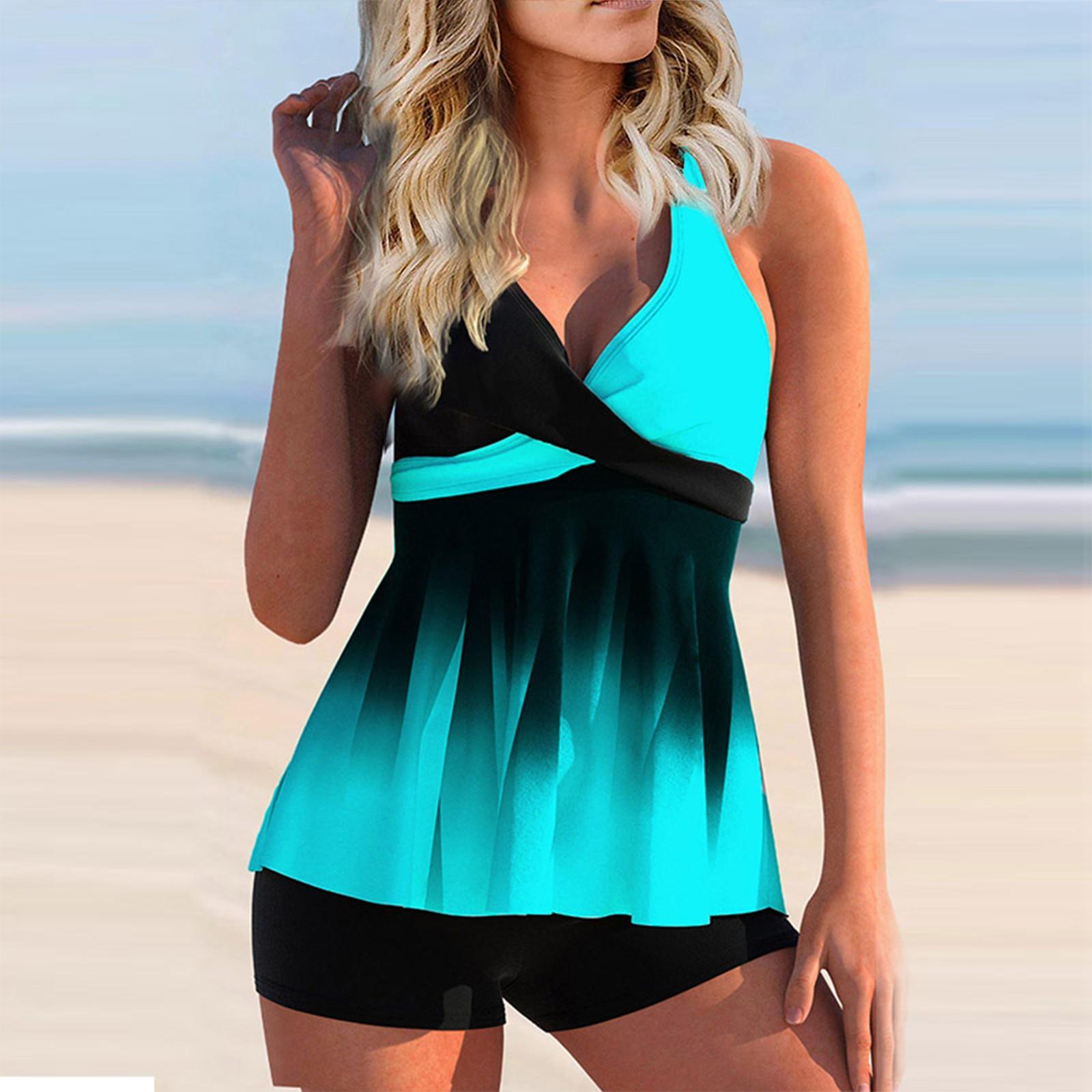 

Женский сексуальный тонкий купальник с бретельками и разрезом на бретельках плюс размер купальника (Набор из двух частей) XXXL синий