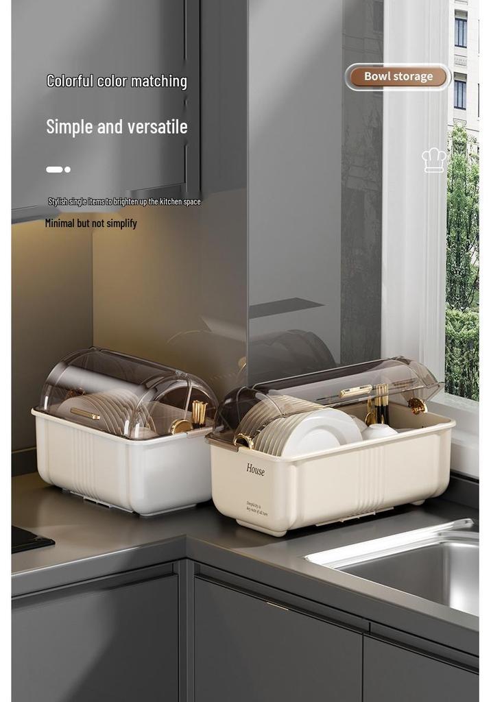 Kitchen Dish Rack Cabinet with Lid for Plates, Bowls, and Chopsticks