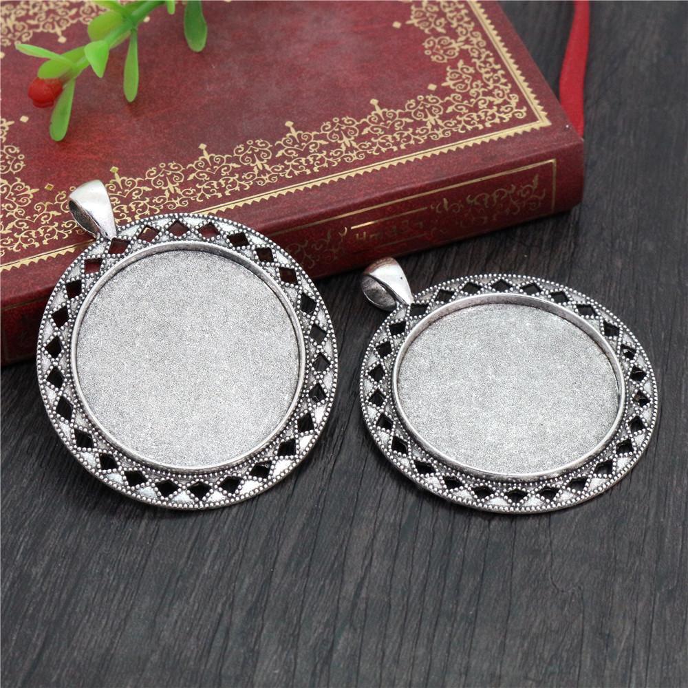 5pcs 35mm Inner Size Bronze Antique Silver Plated Cabochon Blank Base Setting Charms Pendant DIY Jewelry Findings