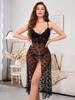 Sexy Lingerie Women Lace Mesh Love Front Slit Long Skirt