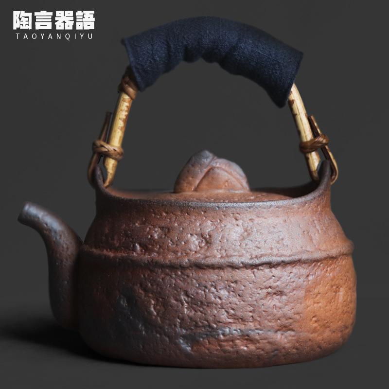 

900ml Old Rock Clay Distant Hills Teapot Aesthetic Loop-handled Pot Tea Brewing Kettle With Ball Hole Puer Cha Accessories Gift
