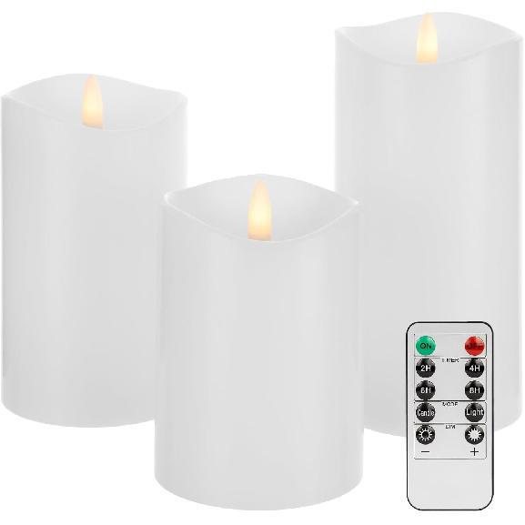 Flickering Flameless Candles, Battery Operated Candles with Timer, Real Wax Pillar Electric LED Candle for Wedding Christmas Party (White)