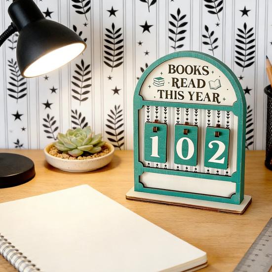 Book Read This Year Counter Wooden Sign Reading Tracker for Bookshelf Home Library Decor Book Lover Gift for Librarian Reader Teacher