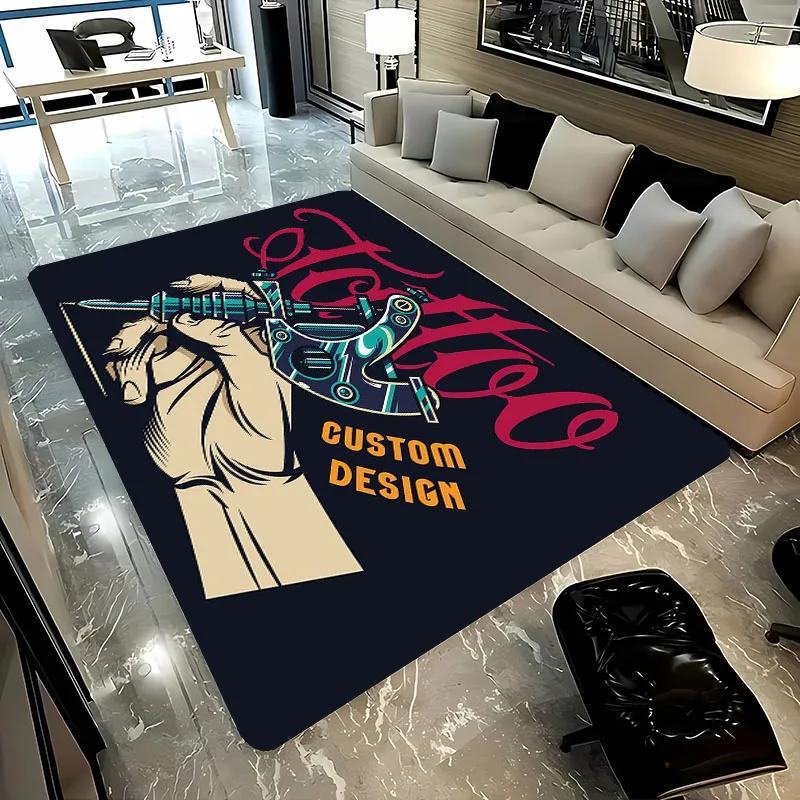 3D HD Tattoo Studio Carpet, Living Room and Bedroom Household Items,Children's Room Sofa Mats, Doormat Floor Anti-slip Rug, Gift