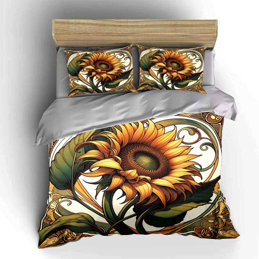 Sunflower Art Decorative Set Soft Comfortable Duvet Cover Bedding Set Included 1*Duvet Cover & 2*Pillowcases, Gift